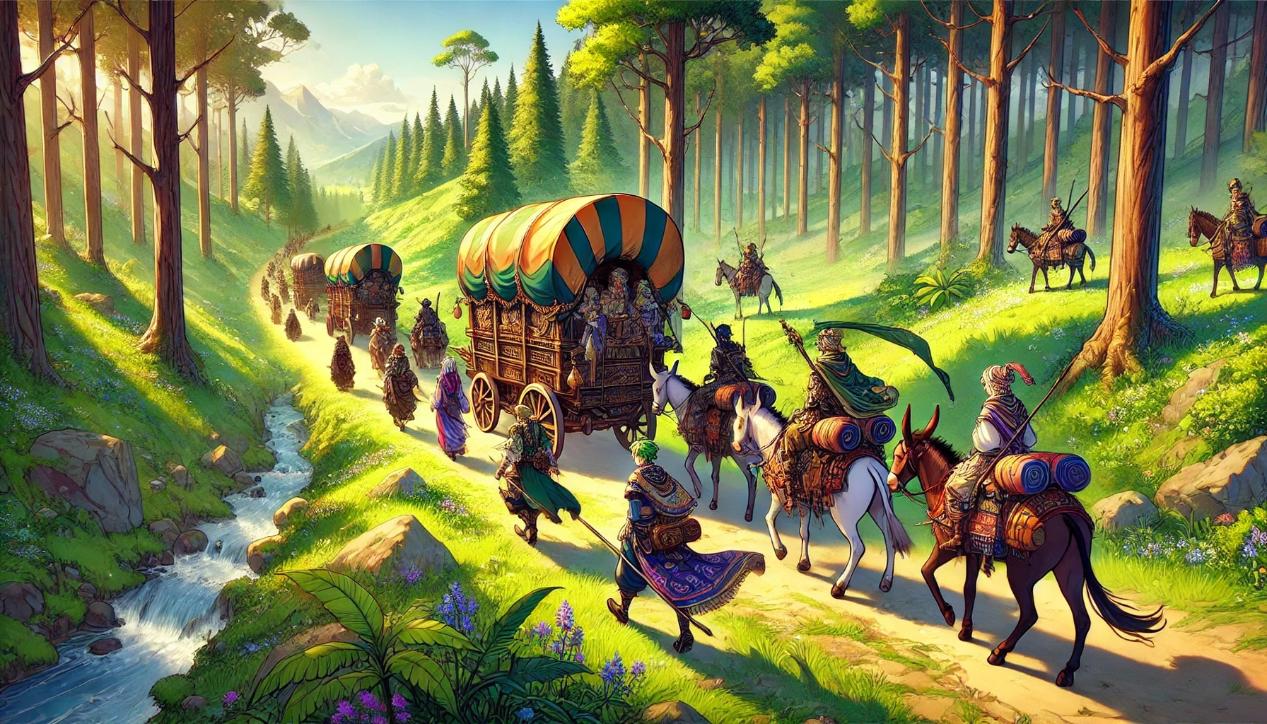 Una caravana de Salamendy cruzando un bosque del Enclave, para La Puerta Infinita, el juego de rol de Ray Bacon